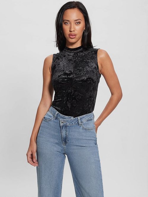Guess Aida Floral Velvet Bodysuit Negrii | GUESS-SN27216