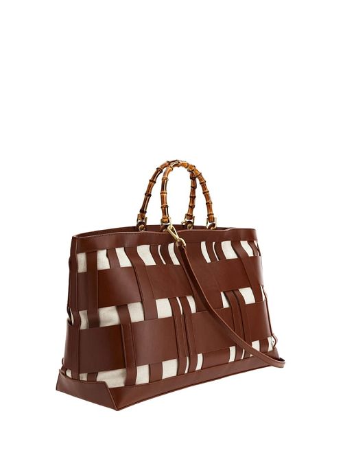 Guess Aida Woven Leather Maxi Satchel Maro | GUESS-SN29309
