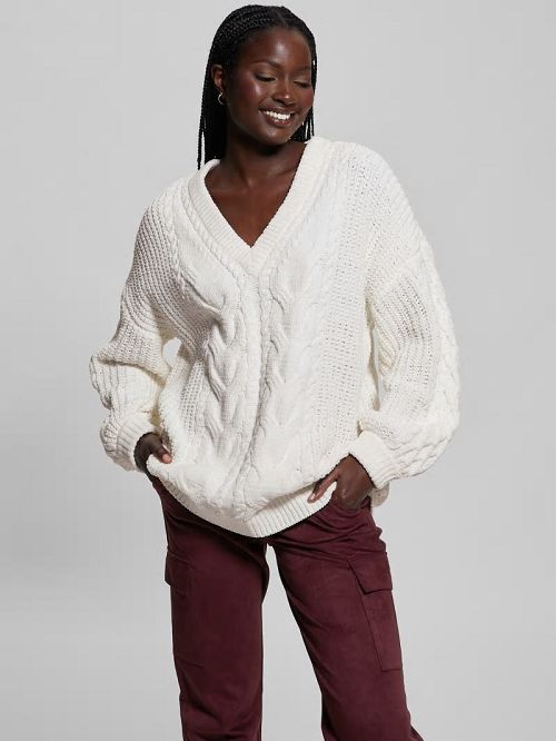 Guess Aki Chenille Cable-Knit Sweater Albi | GUESS-SN27855