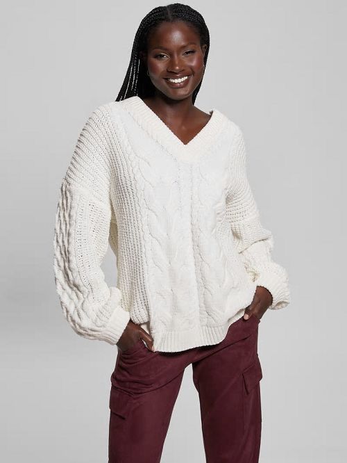 Guess Aki Chenille Cable-Knit Sweater Albi | GUESS-SN27855