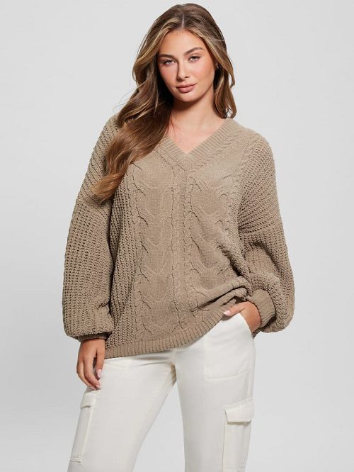 Guess Aki Chenille Cable-Knit Sweater Bej | GUESS-SN27837