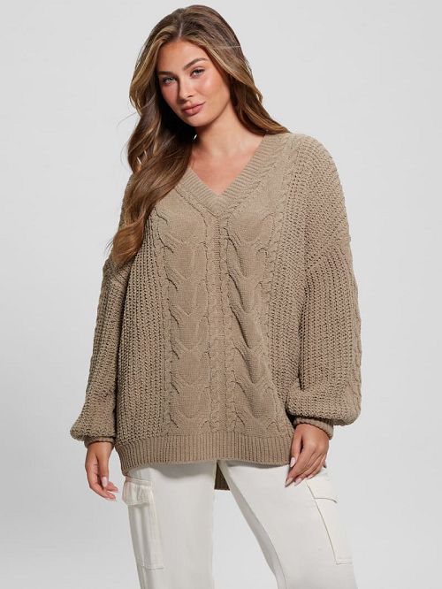 Guess Aki Chenille Cable-Knit Sweater Bej | GUESS-SN27837