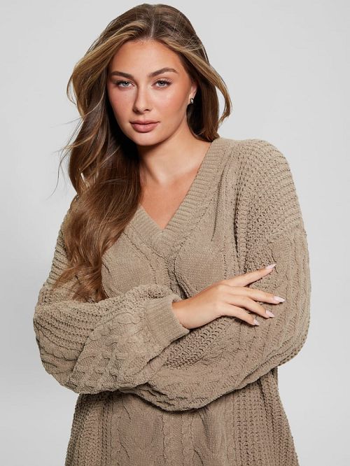 Guess Aki Chenille Cable-Knit Sweater Bej | GUESS-SN27837
