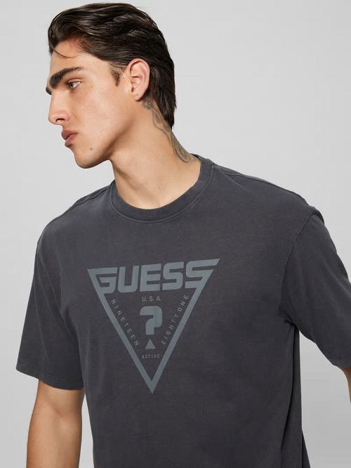Guess Alino Triangle Signature Tee Negrii | GUESS-SN31581