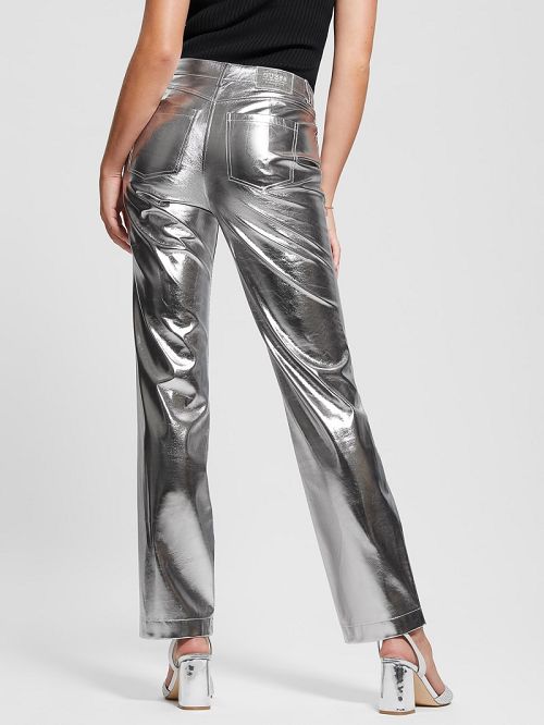 Guess Ambra Metallic Faux-Leather Pants Argintii | GUESS-SN28209