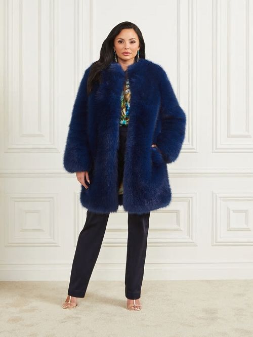 Guess Amelie Faux-Fur Coat Albastri | GUESS-SN27895