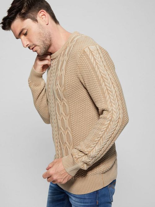 Guess Andy Cable Acid Wash Sweater Bej | GUESS-SN30897