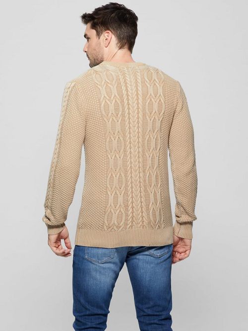 Guess Andy Cable Acid Wash Sweater Bej | GUESS-SN30897