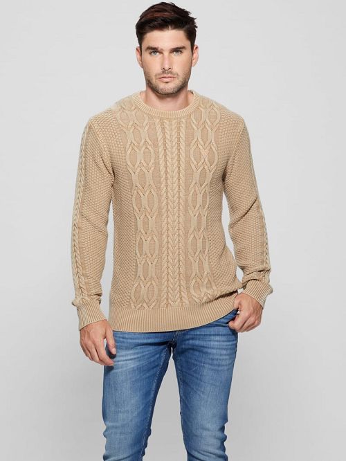 Guess Andy Cable Acid Wash Sweater Bej | GUESS-SN30897
