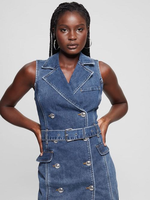 Guess Anela Denim Trench Dress Albastri | GUESS-SN26678