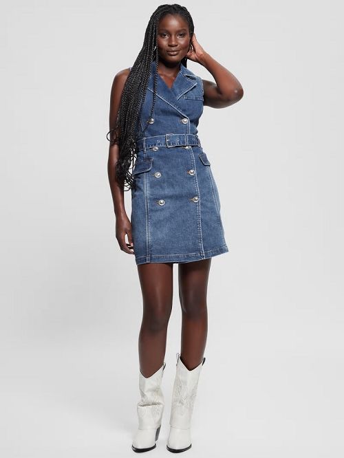 Guess Anela Denim Trench Dress Albastri | GUESS-SN26969