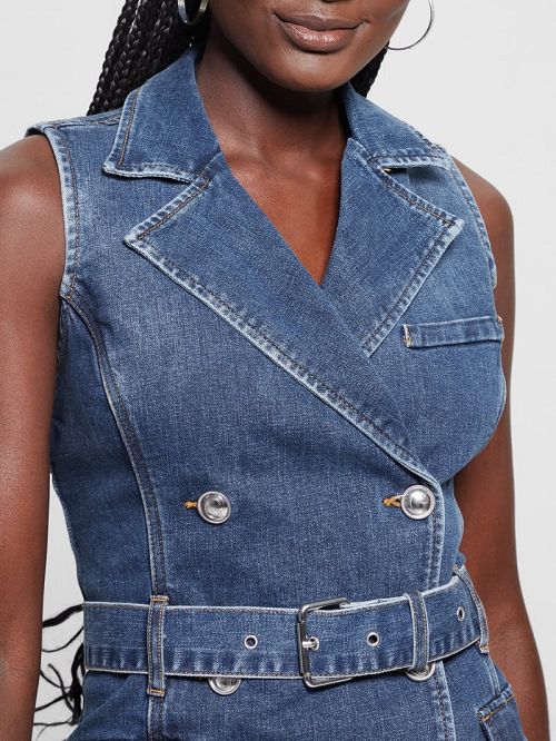Guess Anela Denim Trench Dress Albastri | GUESS-SN26969