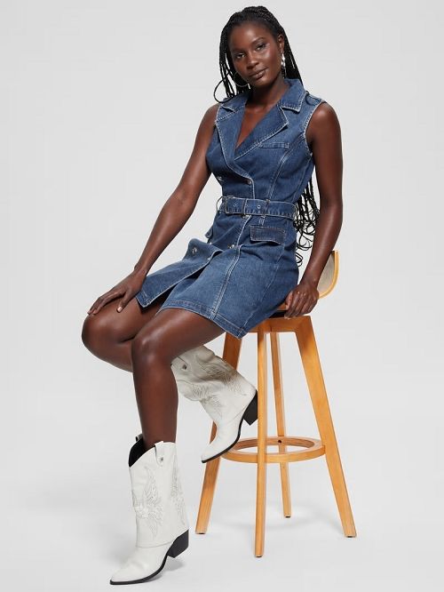 Guess Anela Denim Trench Dress Albastri | GUESS-SN26969