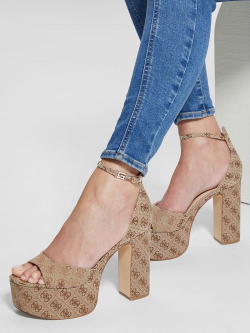 Guess Ankle Strap Logo Platform Heels Maro | GUESS-SN29680