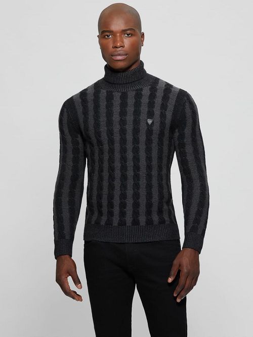 Guess Arkell Turtleneck Cable Sweater Negrii | GUESS-SN30896
