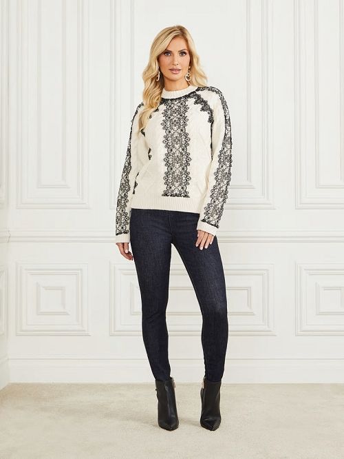 Guess Aura Lace Sweater Top Albi | GUESS-SN27516