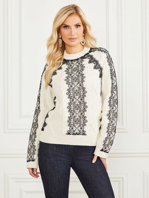 Guess Aura Lace Sweater Top Albi | GUESS-SN27516