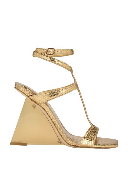 Guess Bacio Metallic T-Strap Wedge Heels Aurii | GUESS-SN29861