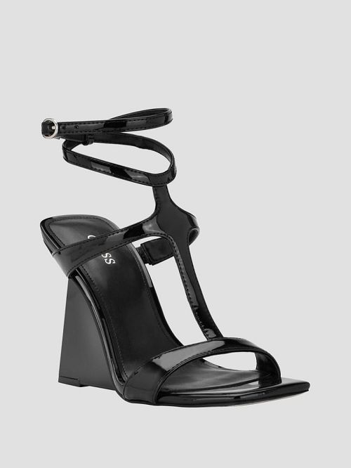 Guess Bacio T-Strap Wedge Heels Negrii | GUESS-SN29705