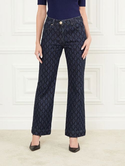 Guess Bea Monogram Print Denim Pant Albastri | GUESS-SN26542