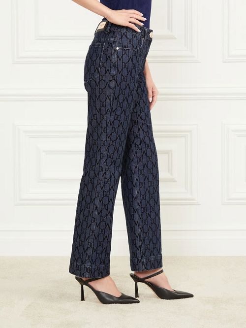 Guess Bea Monogram Print Denim Pant Albastri | GUESS-SN26542
