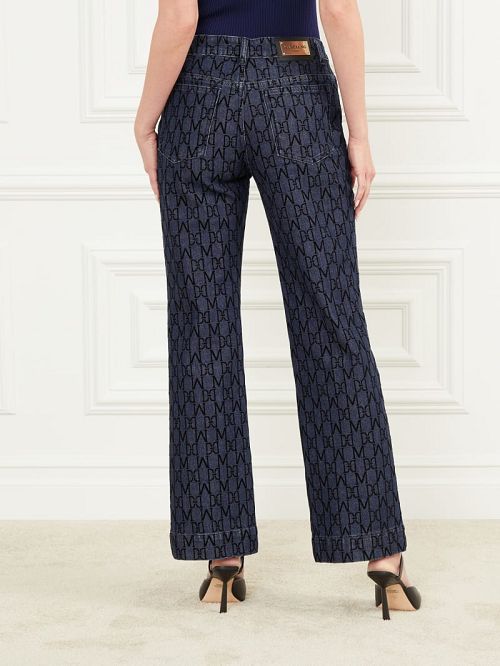 Guess Bea Monogram Print Denim Pant Albastri | GUESS-SN26542