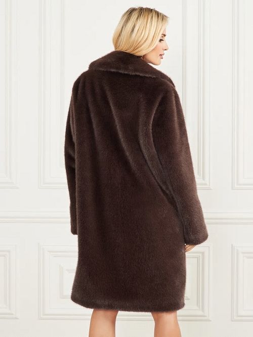 Guess Bianca Faux-Fur Coat Maro | GUESS-SN27912