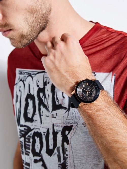 Guess Black and Rose Gold-Tone Multifunction Watch Negrii | GUESS-SN31613