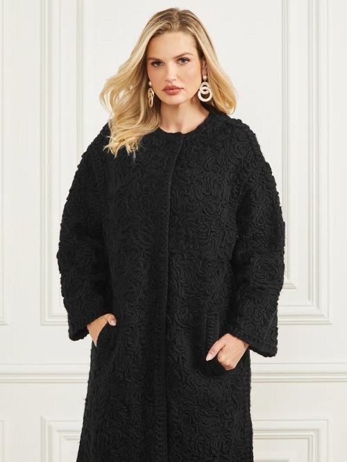 Guess Braid Wool-Blend Coat Negrii | GUESS-SN27885