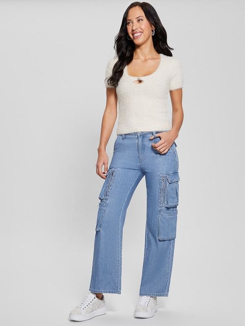 Guess Brigette Crop Sweater Albi | GUESS-SN27445