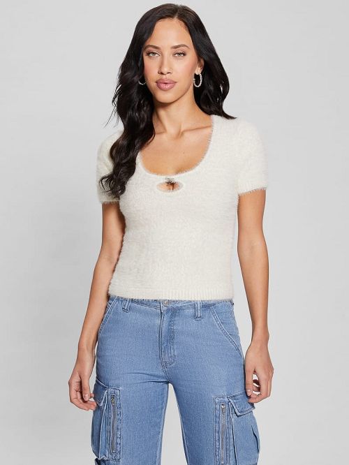 Guess Brigette Crop Sweater Albi | GUESS-SN27445