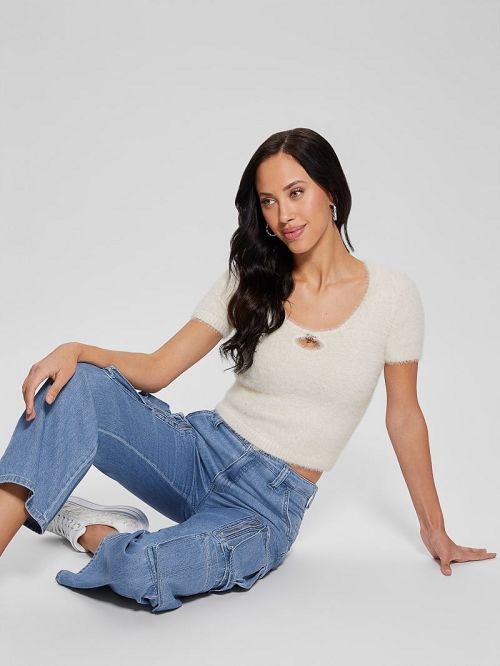 Guess Brigette Crop Sweater Albi | GUESS-SN27445