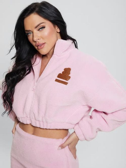Guess Bunny Patch Sherpa Fleece Zip Jacket Roz | GUESS-SN27719