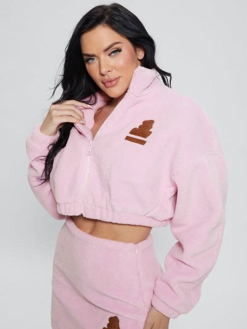 Guess Bunny Patch Sherpa Fleece Zip Jacket Roz | GUESS-SN27719