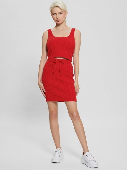 Guess Cable-Knit Mini Sweater Skirt Rosii | GUESS-SN28153