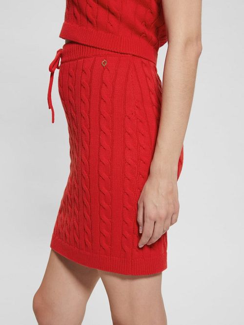 Guess Cable-Knit Mini Sweater Skirt Rosii | GUESS-SN28153