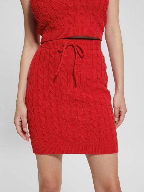 Guess Cable-Knit Mini Sweater Skirt Rosii | GUESS-SN28153