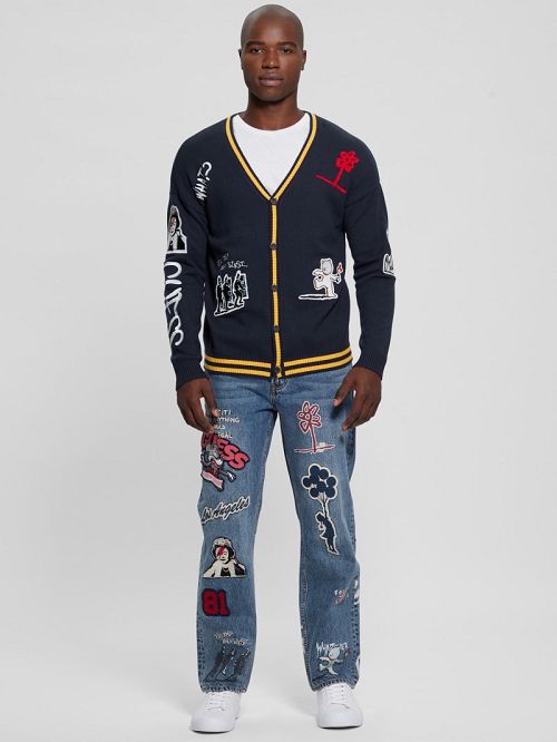 Guess Caleb Patched Cardigan Albastri | GUESS-SN30921