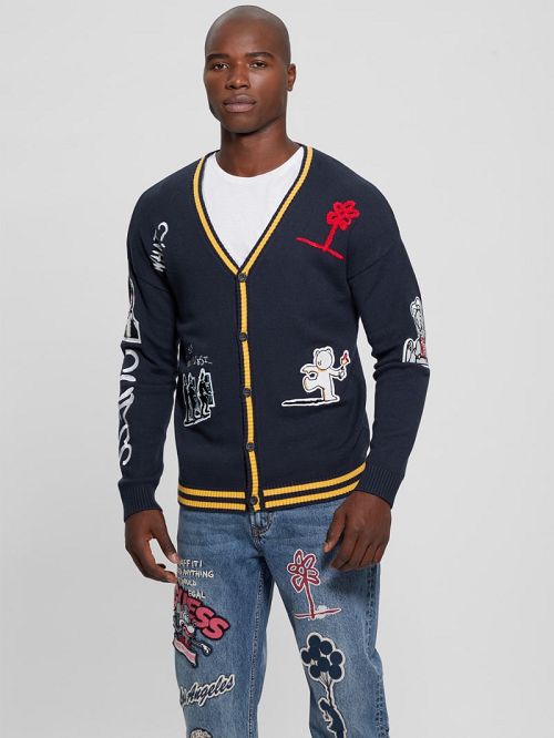 Guess Caleb Patched Cardigan Albastri | GUESS-SN30921