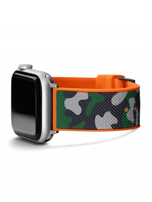 Guess Camo and Orange Silicone 42-45 mm Band for Apple Watch® Verzi | GUESS-SN31631