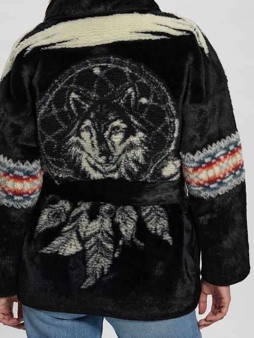 Guess Carlotta Faux-Fur Wrap Jacket Negrii | GUESS-SN27957