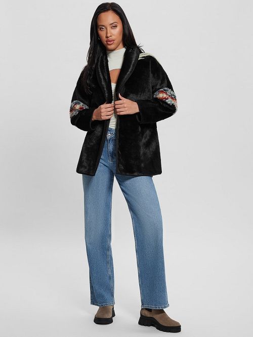 Guess Carlotta Faux-Fur Wrap Jacket Negrii | GUESS-SN27957