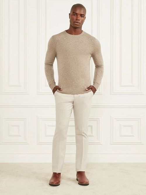 Guess Cashmere-Blend Crewneck Sweater Bej | GUESS-SN30919