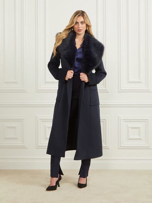 Guess Charlize Wool-Blend Coat Albastri | GUESS-SN28012