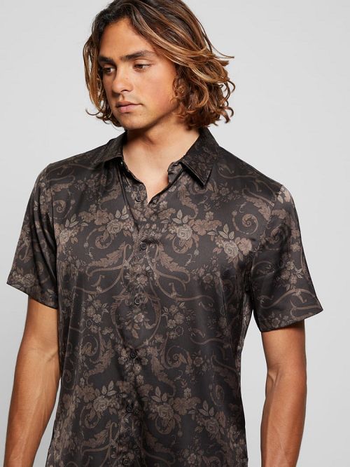 Guess Charm Decorative Floral Shirt Negrii | GUESS-SN31284