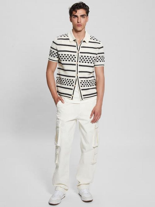 Guess Checker Stripe Slater Shirt Negrii Albi | GUESS-SN31276