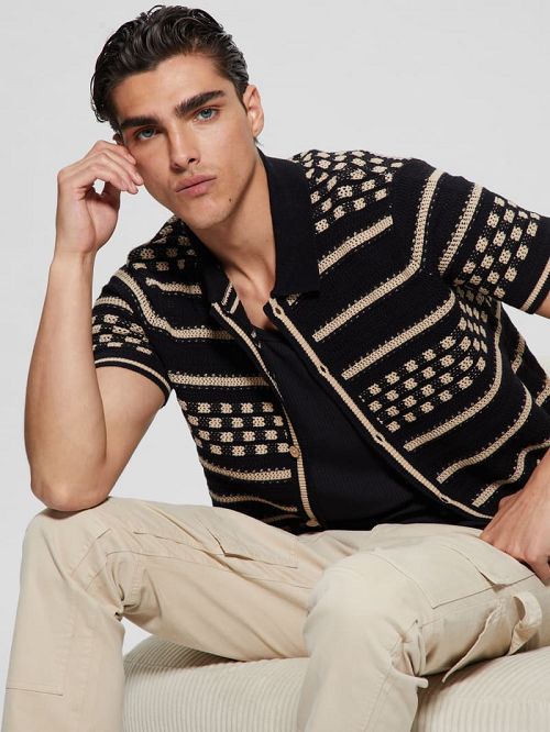Guess Checker Stripe Slater Shirt Negrii | GUESS-SN31278