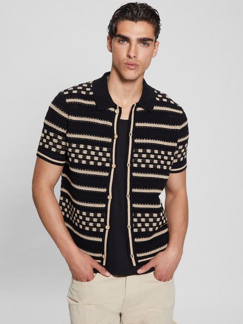 Guess Checker Stripe Slater Shirt Negrii | GUESS-SN31278