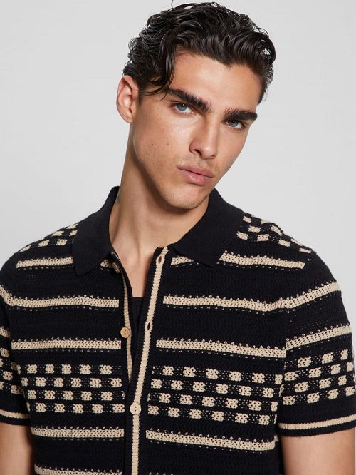 Guess Checker Stripe Slater Shirt Negrii | GUESS-SN31278