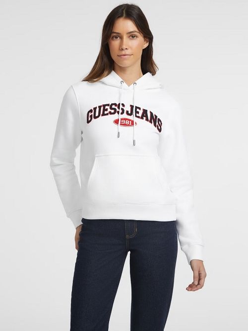 Guess Chenille Logo Patch Hoodie Albi | GUESS-SN27662